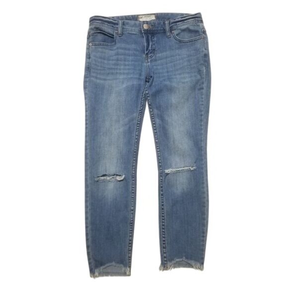 Free People Ripped Cropped Jeans Sz 28 Mid Rise Skinny Stretch Grunge Casual - Picture 3 of 9